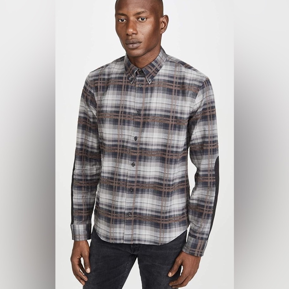 Billy Reid Gray Plaid Casual Button Down Shirt